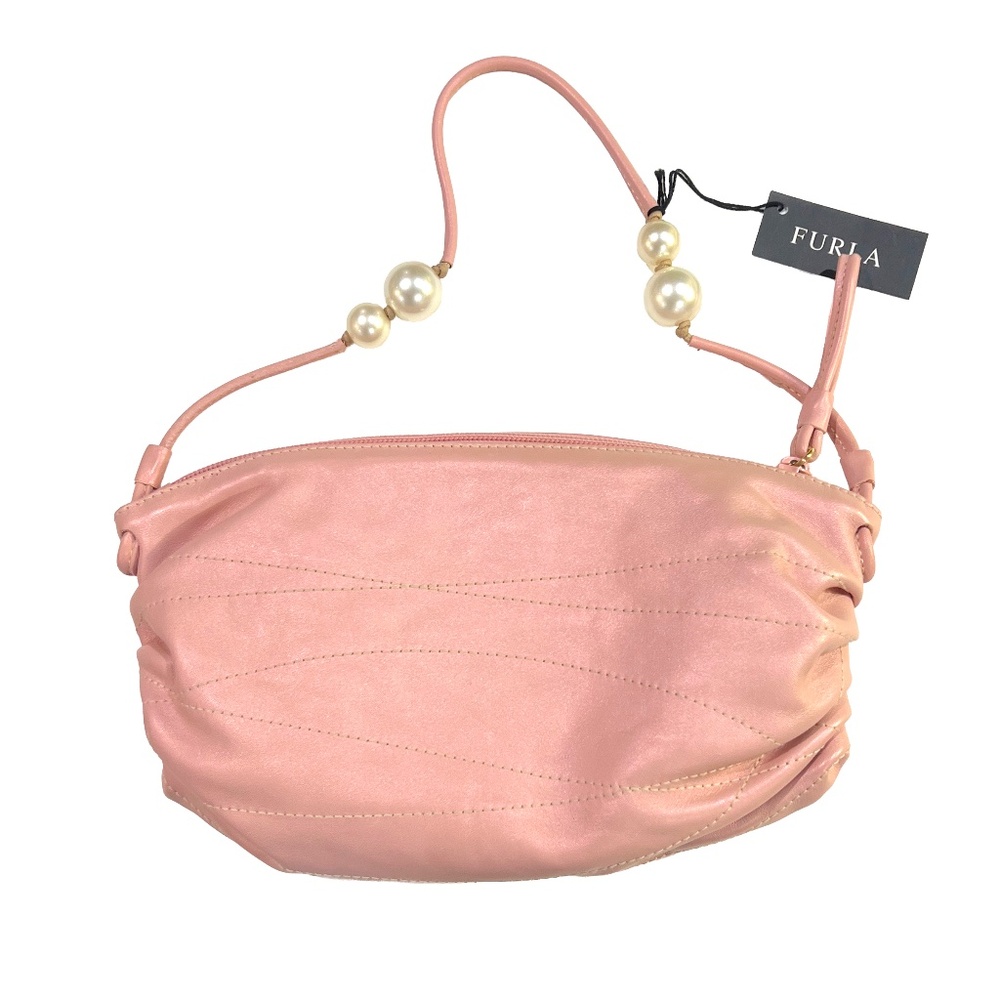 Soft Pink FURLA Handbag with Faux Pearls the  Handle / with Tag